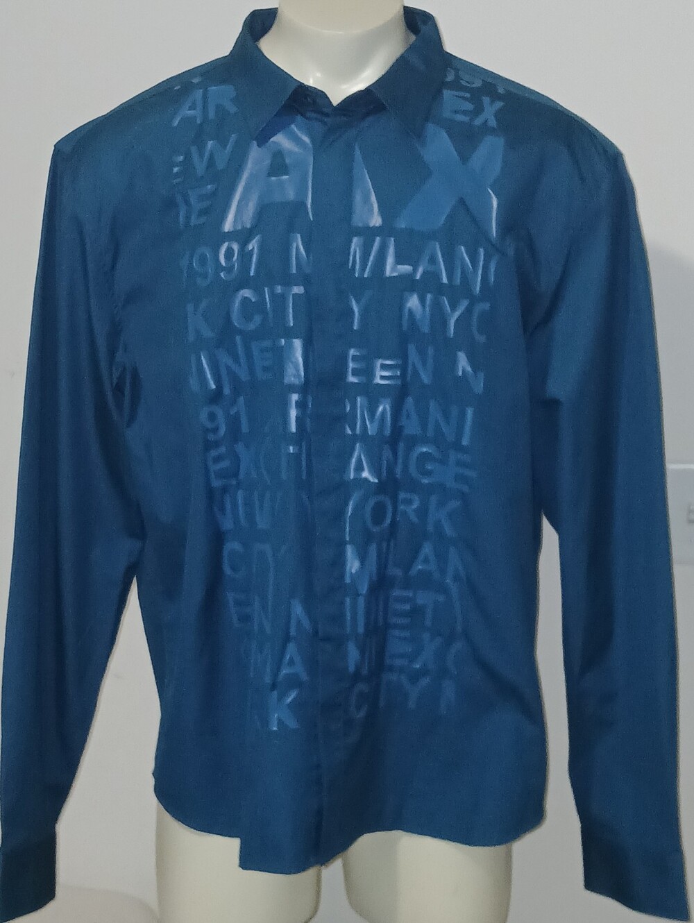Armani Exchange Designer Mens Spell Out Print Button Down Long Sleeve Shirt 2XL